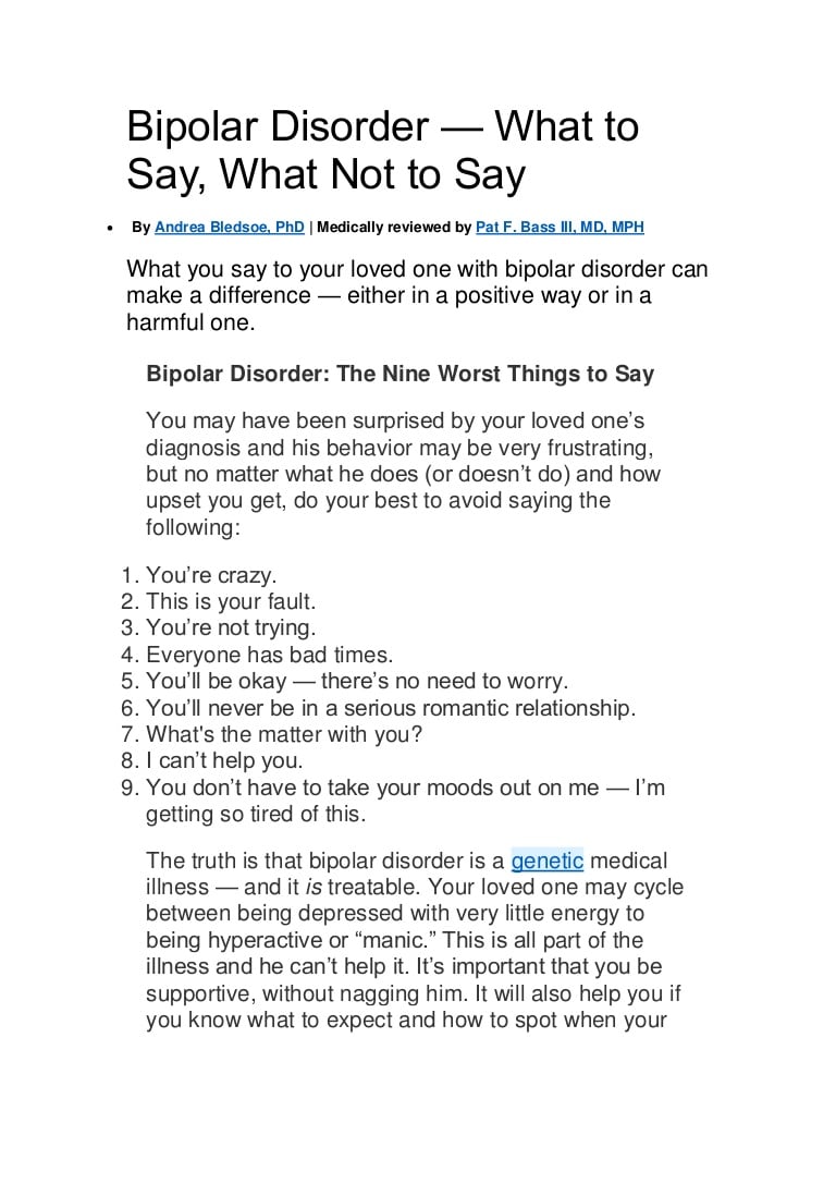 Bipolar disorder  what to say, what not to say