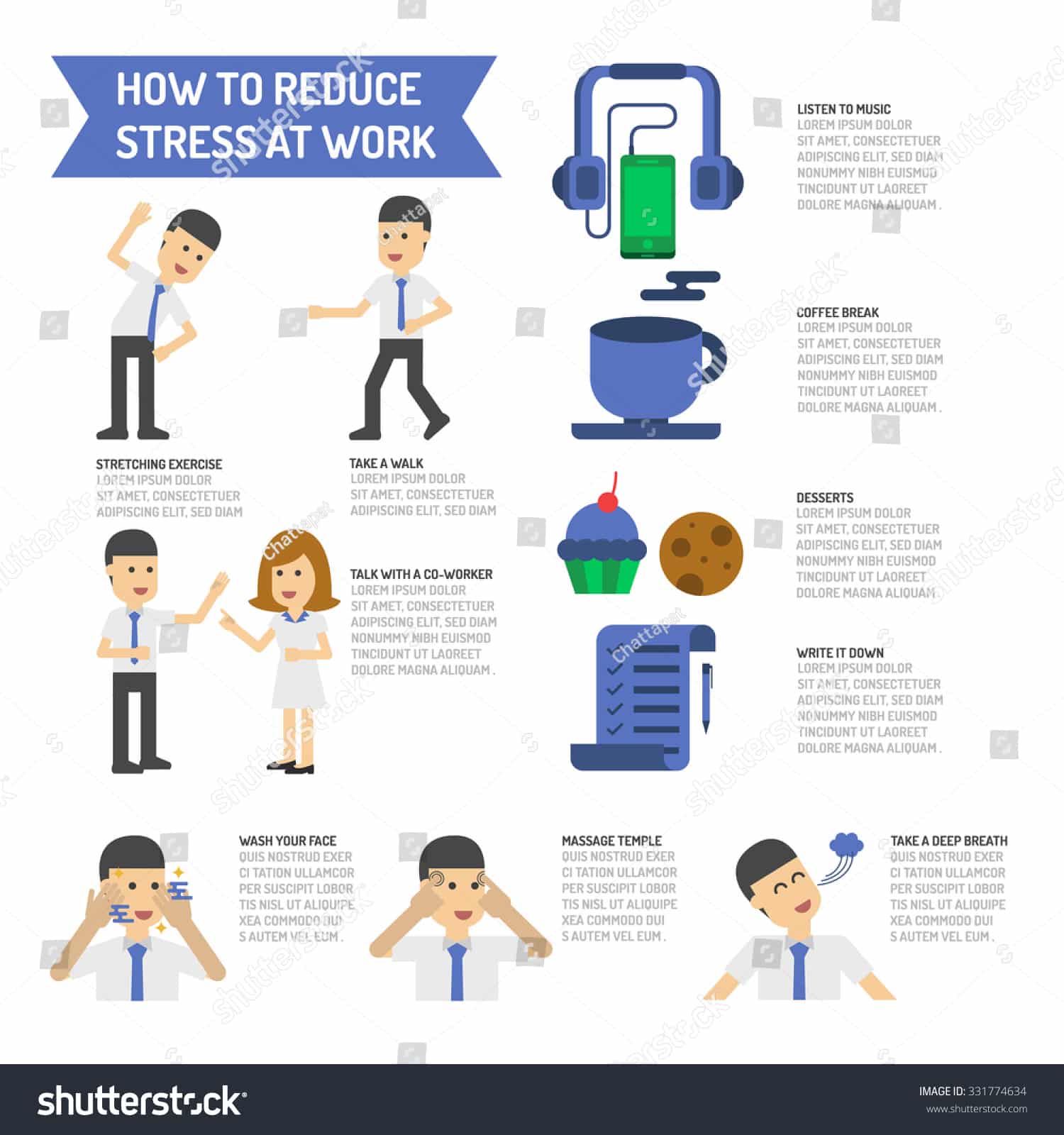 How To Reduce Stress At Work. Stock Vector Illustration 331774634 ...