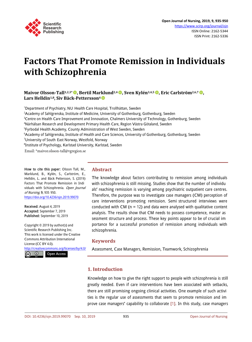 (PDF) Factors That Promote Remission in Individuals with ...