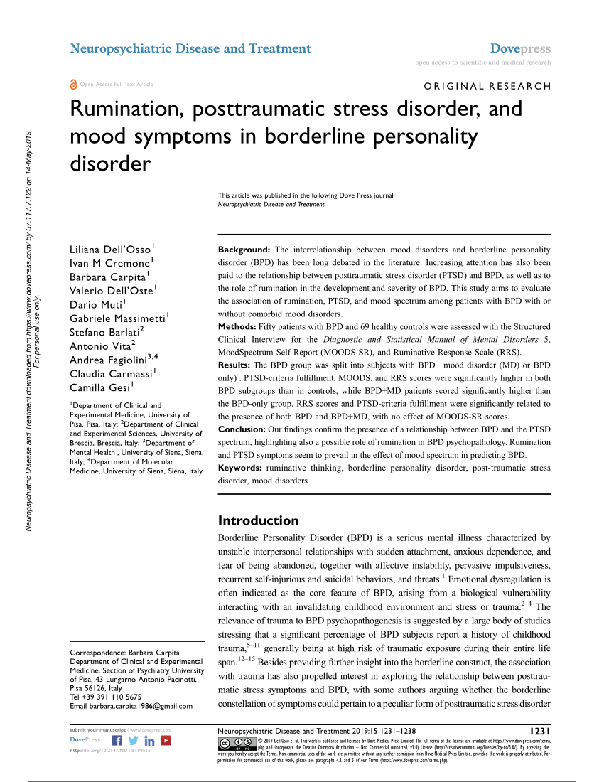 (PDF) Rumination, posttraumatic stress disorder, and mood ...