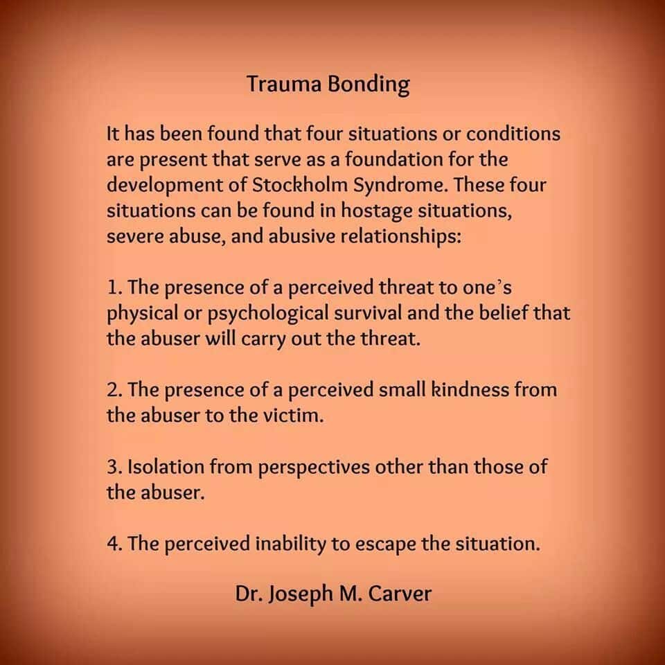 Trauma bonding is common among trauma survivors. It is part of the ...